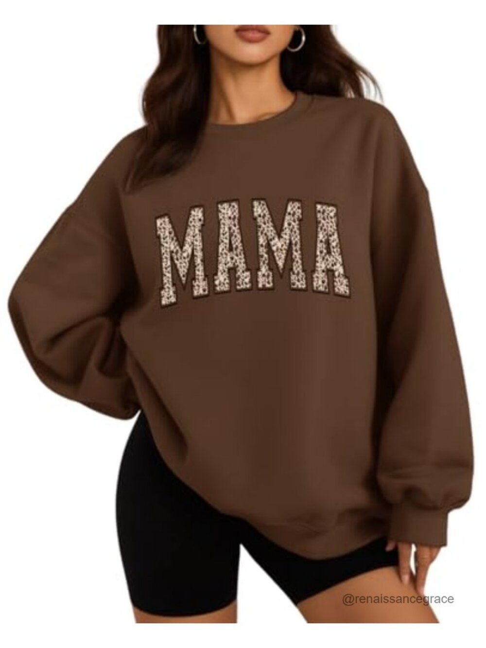 Oversized MAMA Graphic Sweatshirt Long Sleeve Crewneck Polyester Cotton